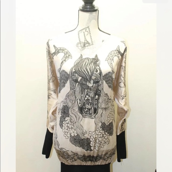 Zara Women Tunic Dress Beige Black Silk Graffiti Print Medium Portugal - Picture 6 of 12